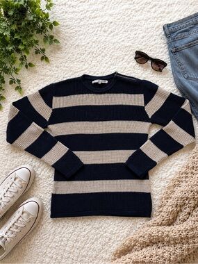 Tommy Hilfiger Women’s Striped Knit Sweater with Shoulder Zip 100% Cotton